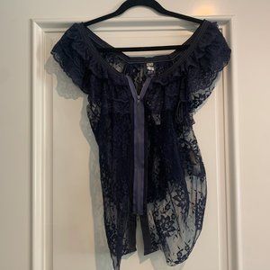 Free People indigo Flutter Fly Away Lace Blouse